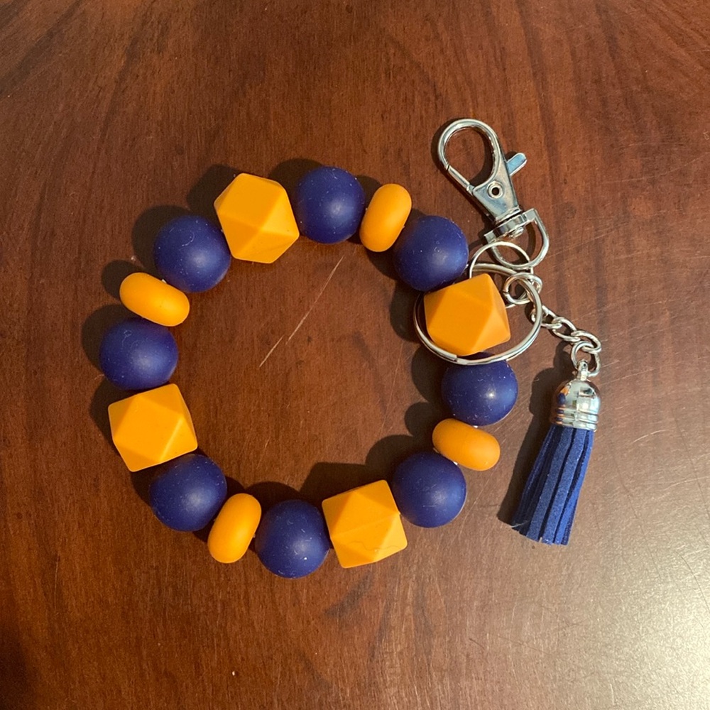 Orange Blue Silicone bead keychain bracelet